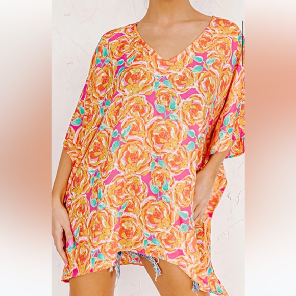 PASSING THROUGH PARADISE SHIFT TUNIC IN ORANGE - Picture 1 of 3